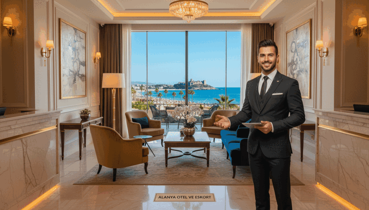 A luxurious hotel reception in Alanya, showcasing a warm and inviting atmosphere. In the foreground, a professional-looking individual in business attire stands with a confident and welcoming demeanor, symbolizing exclusive escort services. The middle ground features elegantly decorated furnishings, including plush seating and tasteful artwork, exuding sophistication. Soft ambient lighting creates a cozy mood, highlighting the warm tones of the interior. The background shows a glimpse of Alanya's beautiful coastline through large windows, offering a scenic view that enhances the elegance of the setting. Capture the essence of "Alanya otel ve escort" in this inviting and upscale environment, emphasizing a unique and personalized experience. A luxurious hotel reception in Alanya, showcasing a warm and inviting atmosphere. In the foreground, a professional-looking individual in business attire stands with a confident and welcoming demeanor, symbolizing exclusive escort services. The middle ground features elegantly decorated furnishings, including plush seating and tasteful artwork, exuding sophistication. Soft ambient lighting creates a cozy mood, highlighting the warm tones of the interior. The background shows a glimpse of Alanya's beautiful coastline through large windows, offering a scenic view that enhances the elegance of the setting. Capture the essence of "Alanya otel ve escort" in this inviting and upscale environment, emphasizing a unique and personalized experience.