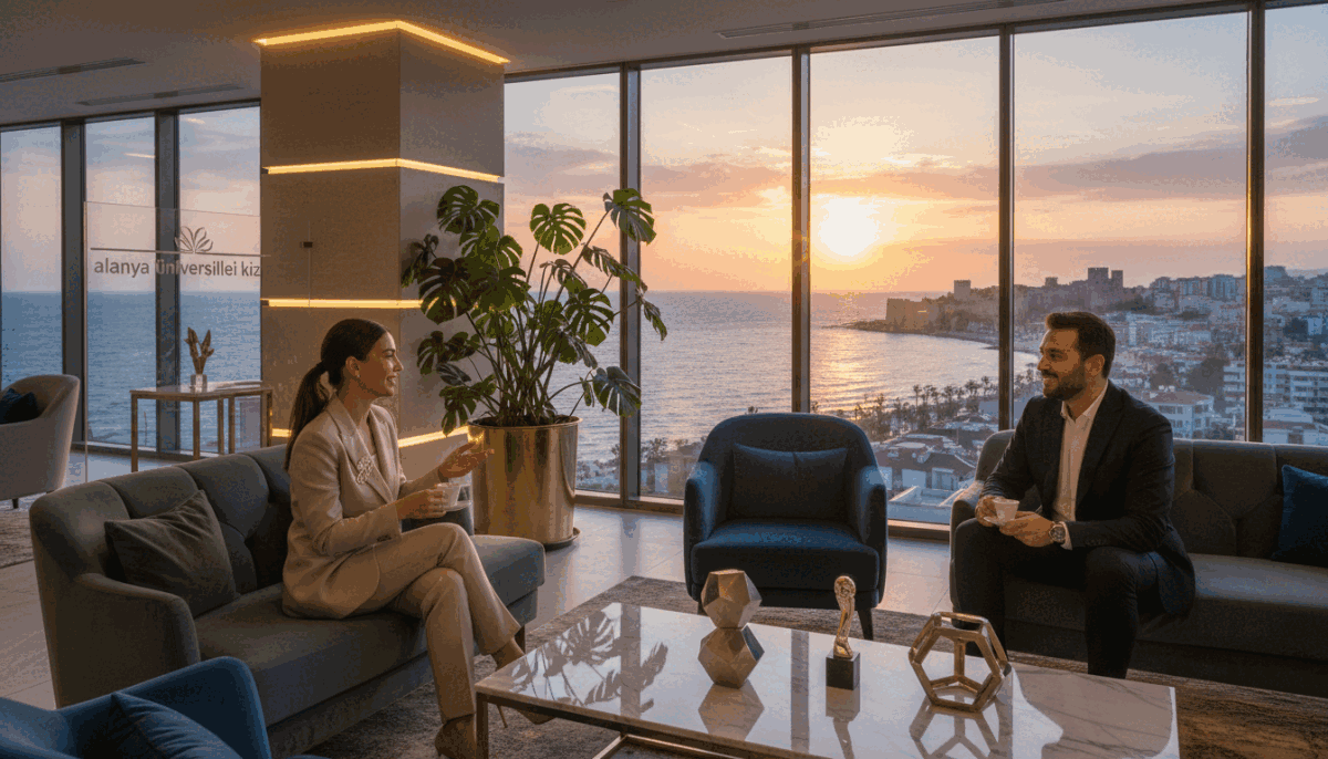 A luxurious meeting venue in Alanya, showcasing elegance and sophistication. In the foreground, a well-dressed individual, wearing professional attire, engages in a warm conversation with a companion, also dressed in a chic yet professional manner. The middle ground features a tastefully decorated lounge area with plush seating, ambient lighting, and decorative plants adding a serene atmosphere. In the background, large windows reveal a stunning view of the Alanya coastline, bathed in soft, golden sunset light. The overall mood is inviting and upscale, embodying the essence of luxury and comfort synonymous with Alanya's elite services. The scene subtly incorporates the brand name "alanya üniversiteli kız," emphasizing professionalism and quality without any explicit references. A luxurious meeting venue in Alanya, showcasing elegance and sophistication. In the foreground, a well-dressed individual, wearing professional attire, engages in a warm conversation with a companion, also dressed in a chic yet professional manner. The middle ground features a tastefully decorated lounge area with plush seating, ambient lighting, and decorative plants adding a serene atmosphere. In the background, large windows reveal a stunning view of the Alanya coastline, bathed in soft, golden sunset light. The overall mood is inviting and upscale, embodying the essence of luxury and comfort synonymous with Alanya's elite services. The scene subtly incorporates the brand name "alanya üniversiteli kız," emphasizing professionalism and quality without any explicit references.