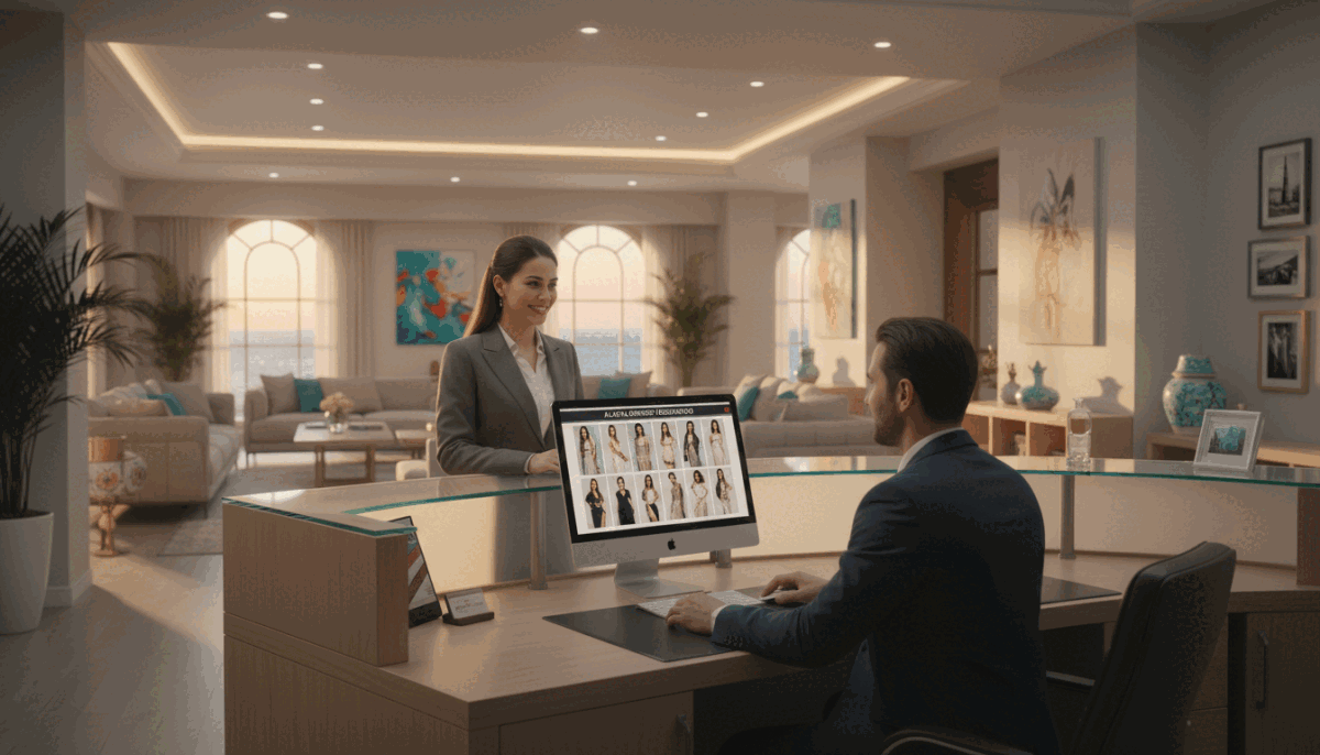 A modern, professional office setting in Alanya, focusing on the process of escort booking. In the foreground, a reception desk with a friendly, well-dressed receptionist engaged in a conversation with a client, both appearing attentive and professional. The middle ground features a computer screen displaying a user-friendly escort reservation interface, showcasing images of models in smart, elegant outfits, conveying class and sophistication. In the background, soft lighting illuminates the room, enhancing a warm and inviting atmosphere, with a subtle hint of coastal decor reflecting Alanya's unique charm. The image captures the essence of discretion and professionalism within the escort reservation industry, representing "alanya swinger eskort." A modern, professional office setting in Alanya, focusing on the process of escort booking. In the foreground, a reception desk with a friendly, well-dressed receptionist engaged in a conversation with a client, both appearing attentive and professional. The middle ground features a computer screen displaying a user-friendly escort reservation interface, showcasing images of models in smart, elegant outfits, conveying class and sophistication. In the background, soft lighting illuminates the room, enhancing a warm and inviting atmosphere, with a subtle hint of coastal decor reflecting Alanya's unique charm. The image captures the essence of discretion and professionalism within the escort reservation industry, representing "alanya swinger eskort."