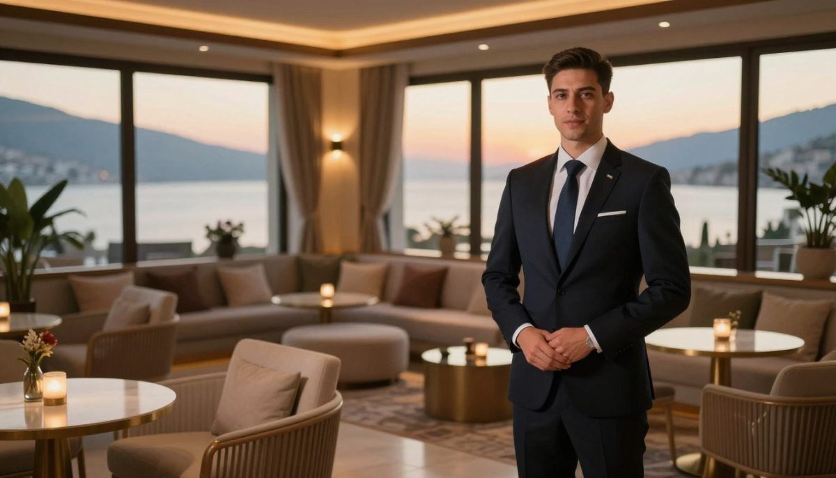 A professional and elegant representation of an escort service in Kestel, Alanya. In the foreground, a well-dressed individual in business attire, exuding confidence and professionalism, stands near a stylish lounge area. The middle layer features a tastefully arranged waiting area with comfortable seating, ambient lighting, and subtle decor that conveys a sense of luxury and comfort. In the background, large windows reveal a glimpse of the scenic Kestel landscape, bathed in warm sunset hues. The lighting is soft and inviting, enhancing the warm atmosphere. The mood is sophisticated yet welcoming, aiming to reflect the essence of quality escort services without any suggestive or inappropriate elements. The focus is on professionalism and the comfortable environment provided. A professional and elegant representation of an escort service in Kestel, Alanya. In the foreground, a well-dressed individual in business attire, exuding confidence and professionalism, stands near a stylish lounge area. The middle layer features a tastefully arranged waiting area with comfortable seating, ambient lighting, and subtle decor that conveys a sense of luxury and comfort. In the background, large windows reveal a glimpse of the scenic Kestel landscape, bathed in warm sunset hues. The lighting is soft and inviting, enhancing the warm atmosphere. The mood is sophisticated yet welcoming, aiming to reflect the essence of quality escort services without any suggestive or inappropriate elements. The focus is on professionalism and the comfortable environment provided.