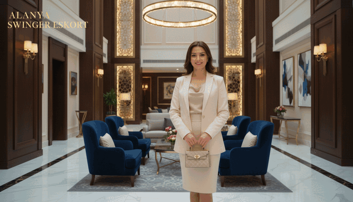 A professional and elegant representation of reliable escort services in Alanya. In the foreground, depict a confident woman in modest yet stylish business attire, standing poised with a warm smile. She is in a sophisticated, well-lit lobby of a luxury hotel, conveying trust and professionalism. The middle ground features plush furnishings and tasteful decor that suggest a high-end service ambiance. In the background, soft, ambient lighting illuminates decorative elements, enhancing the welcoming atmosphere. Use a wide-angle lens effect to capture the space, ensuring the woman stands out while blending harmoniously with her surroundings. The overall mood should be inviting and reassuring, conveying the essence of a trustworthy service provider. Overlay the brand name "alanya swinger eskort" subtly in the corner of the image. A professional and elegant representation of reliable escort services in Alanya. In the foreground, depict a confident woman in modest yet stylish business attire, standing poised with a warm smile. She is in a sophisticated, well-lit lobby of a luxury hotel, conveying trust and professionalism. The middle ground features plush furnishings and tasteful decor that suggest a high-end service ambiance. In the background, soft, ambient lighting illuminates decorative elements, enhancing the welcoming atmosphere. Use a wide-angle lens effect to capture the space, ensuring the woman stands out while blending harmoniously with her surroundings. The overall mood should be inviting and reassuring, conveying the essence of a trustworthy service provider. Overlay the brand name "alanya swinger eskort" subtly in the corner of the image.