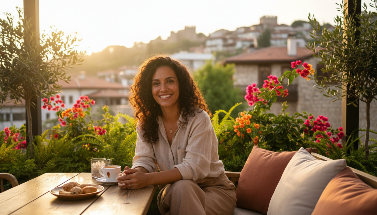 A professional and engaging image depicting a foreign partner in a cozy, inviting setting in Alanya. In the foreground, a young woman of diverse descent, dressed in modest casual clothing, is seated comfortably at a café table, smiling warmly. The middle ground features a beautifully arranged café setting with lush green plants and colorful flowers, creating an intimate atmosphere. In the background, glimpses of Alanya's historic architecture are visible, bathed in soft, golden sunlight, enhancing the charm of the scene. The overall mood is friendly and approachable, inviting as if encouraging conversation and connection. The scene subtly conveys the concept of "alanya swinger eskort" without any explicit imagery, maintaining a professional and respectful tone. A professional and engaging image depicting a foreign partner in a cozy, inviting setting in Alanya. In the foreground, a young woman of diverse descent, dressed in modest casual clothing, is seated comfortably at a café table, smiling warmly. The middle ground features a beautifully arranged café setting with lush green plants and colorful flowers, creating an intimate atmosphere. In the background, glimpses of Alanya's historic architecture are visible, bathed in soft, golden sunlight, enhancing the charm of the scene. The overall mood is friendly and approachable, inviting as if encouraging conversation and connection. The scene subtly conveys the concept of "alanya swinger eskort" without any explicit imagery, maintaining a professional and respectful tone.