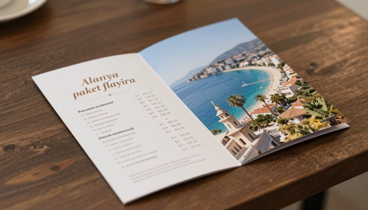 A professional and inviting concept for "Alanya escort paket fiyatları". The foreground features an elegant brochure or pamphlet displaying transparent pricing options, designed with a sophisticated layout. In the middle ground, there are subtle artistic elements that suggest luxury and reliability, such as a tasteful background of Alanya's beautiful coastline or iconic landmarks. The background should gently blur to create a sense of depth and focus on the foreground. Soft, warm lighting enhances the atmosphere, suggesting a welcoming and trustworthy environment. Capture this scene with a slight top-down angle to showcase the brochure effectively, evoking a mood of professionalism and accessibility. Include the brand name "alanya sarışın escort" subtly in the design elements, ensuring a refined look throughout the image. A professional and inviting concept for "Alanya escort paket fiyatları". The foreground features an elegant brochure or pamphlet displaying transparent pricing options, designed with a sophisticated layout. In the middle ground, there are subtle artistic elements that suggest luxury and reliability, such as a tasteful background of Alanya's beautiful coastline or iconic landmarks. The background should gently blur to create a sense of depth and focus on the foreground. Soft, warm lighting enhances the atmosphere, suggesting a welcoming and trustworthy environment. Capture this scene with a slight top-down angle to showcase the brochure effectively, evoking a mood of professionalism and accessibility. Include the brand name "alanya sarışın escort" subtly in the design elements, ensuring a refined look throughout the image.