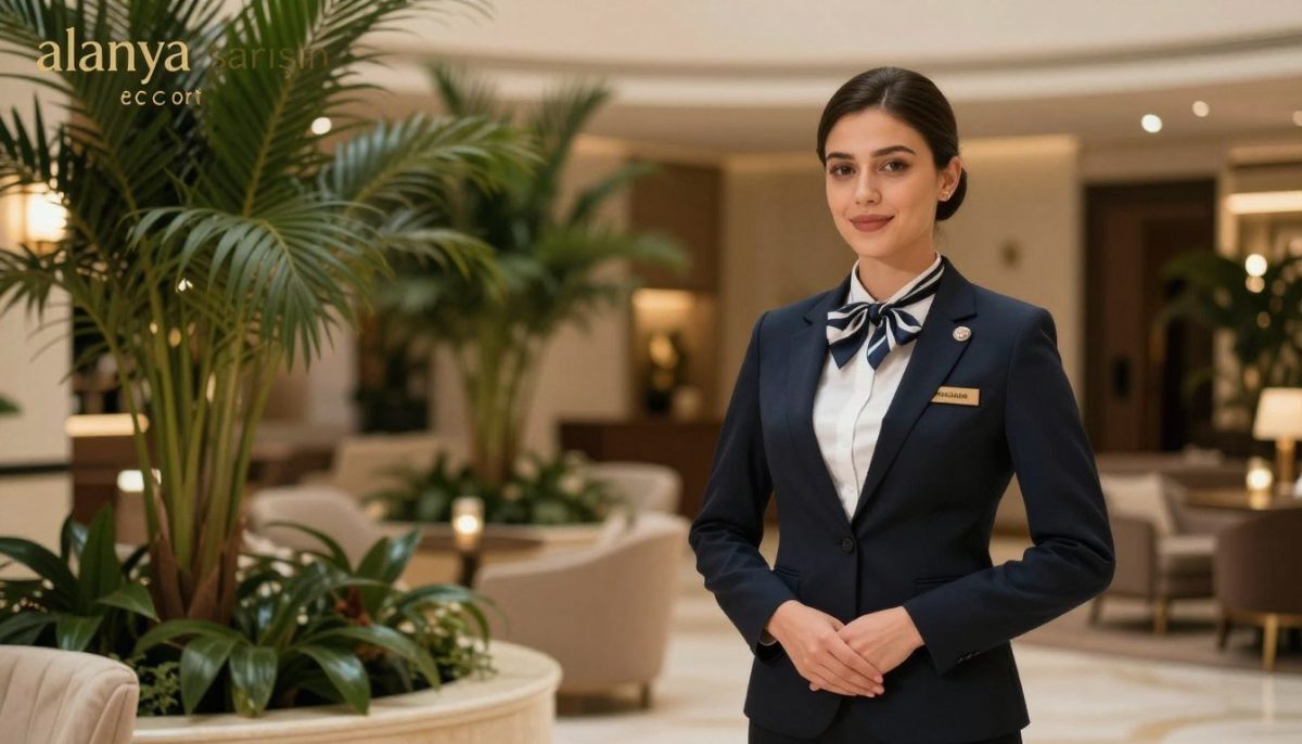 A professional and trustworthy escort service scene set in a luxurious Alanya hotel lobby. In the foreground, a stylish escort dressed in elegant business attire, exuding confidence and professionalism. The middle ground features lush plants and sophisticated decor, creating an inviting atmosphere. In the background, soft ambient lighting illuminates the space, enhancing the luxurious feel. Capture the mood of exclusivity and trust the escort brand "alanya sarışın escort" represents. Use a warm color palette to evoke a welcoming environment, with a shallow depth of field to focus on the escort while blurring the background slightly for an intimate feel. The image should be upscale, reflecting a high-end service. A professional and trustworthy escort service scene set in a luxurious Alanya hotel lobby. In the foreground, a stylish escort dressed in elegant business attire, exuding confidence and professionalism. The middle ground features lush plants and sophisticated decor, creating an inviting atmosphere. In the background, soft ambient lighting illuminates the space, enhancing the luxurious feel. Capture the mood of exclusivity and trust the escort brand "alanya sarışın escort" represents. Use a warm color palette to evoke a welcoming environment, with a shallow depth of field to focus on the escort while blurring the background slightly for an intimate feel. The image should be upscale, reflecting a high-end service.