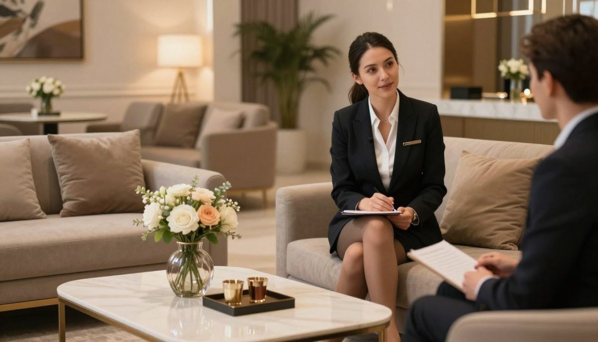 A professional setting in Kestel, showcasing a modern and elegant lounge environment related to the escort industry. In the foreground, display a stylish coffee table adorned with tasteful decor, such as fresh flowers and an elegant vase. The middle ground features a sophisticated individual in professional business attire, engaging in conversation with potential clients, exuding confidence and charisma. The background showcases soft, ambient lighting, enhancing the luxurious atmosphere, with plush seating and subtle artwork adorning the walls. Use a warm color palette to create an inviting mood, with a focus on enhancing the competitive advantages of the escort service in Kestel. Capture the scene from a slightly elevated angle to emphasize the professionalism and elegance of the environment. A professional setting in Kestel, showcasing a modern and elegant lounge environment related to the escort industry. In the foreground, display a stylish coffee table adorned with tasteful decor, such as fresh flowers and an elegant vase. The middle ground features a sophisticated individual in professional business attire, engaging in conversation with potential clients, exuding confidence and charisma. The background showcases soft, ambient lighting, enhancing the luxurious atmosphere, with plush seating and subtle artwork adorning the walls. Use a warm color palette to create an inviting mood, with a focus on enhancing the competitive advantages of the escort service in Kestel. Capture the scene from a slightly elevated angle to emphasize the professionalism and elegance of the environment.