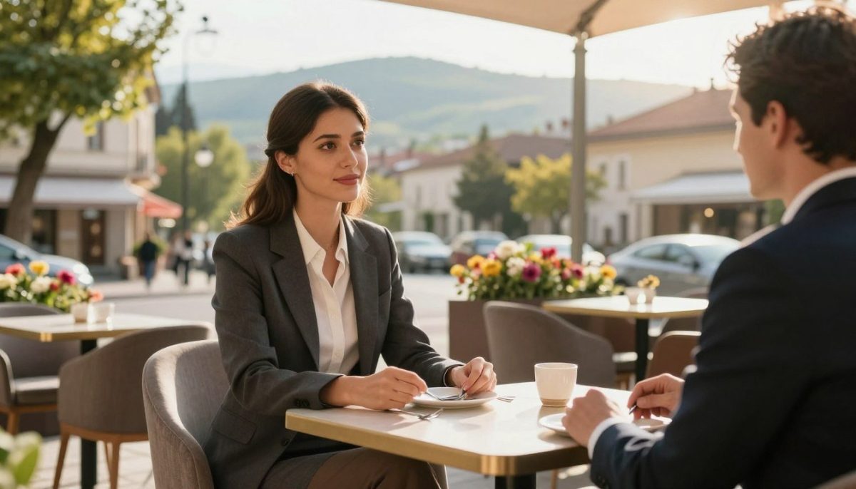 A serene and elegant setting depicting the benefits of high-quality escort services in Kestel. In the foreground, a professional woman dressed in sophisticated business attire sits comfortably at an upscale café table, engaged in a calm conversation with a client. The middle ground features a stylish urban environment with picturesque streets and blooming flowers, reflecting a vibrant atmosphere. The background showcases a beautiful Kestel landscape with rolling hills and soft sunlight filtering through the trees, creating a warm and inviting ambiance. The lighting is soft and golden, enhancing the professionalism and sophistication of the scene. The overall mood is one of relaxation and assurance, embodying the essence of quality service in the escort industry. A serene and elegant setting depicting the benefits of high-quality escort services in Kestel. In the foreground, a professional woman dressed in sophisticated business attire sits comfortably at an upscale café table, engaged in a calm conversation with a client. The middle ground features a stylish urban environment with picturesque streets and blooming flowers, reflecting a vibrant atmosphere. The background showcases a beautiful Kestel landscape with rolling hills and soft sunlight filtering through the trees, creating a warm and inviting ambiance. The lighting is soft and golden, enhancing the professionalism and sophistication of the scene. The overall mood is one of relaxation and assurance, embodying the essence of quality service in the escort industry.