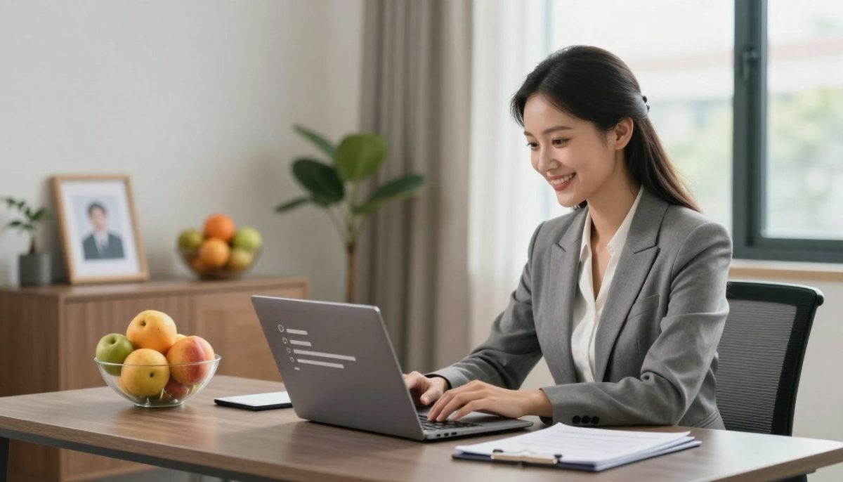 A serene and inviting professional office environment that conveys customer satisfaction for an escort service. In the foreground, a well-dressed businesswoman, wearing a smart blazer and tailored trousers, sits at a sleek desk, smiling warmly while reviewing feedback on a laptop. The middle ground features a well-organized space with tasteful decor, including a framed picture of Kestel and a bowl of fresh fruit, symbolizing comfort and hospitality. In the background, soft, natural light streams in through large windows, creating a welcoming atmosphere. The mood is positive and professional, with a focus on excellent customer service. Use a slight depth of field to emphasize the subject while softly blurring the background, offering a clear view of the engaging environment. A serene and inviting professional office environment that conveys customer satisfaction for an escort service. In the foreground, a well-dressed businesswoman, wearing a smart blazer and tailored trousers, sits at a sleek desk, smiling warmly while reviewing feedback on a laptop. The middle ground features a well-organized space with tasteful decor, including a framed picture of Kestel and a bowl of fresh fruit, symbolizing comfort and hospitality. In the background, soft, natural light streams in through large windows, creating a welcoming atmosphere. The mood is positive and professional, with a focus on excellent customer service. Use a slight depth of field to emphasize the subject while softly blurring the background, offering a clear view of the engaging environment.