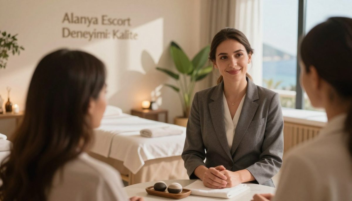 A serene and inviting scene depicting the essence of "Alanya Escort Deneyimi: Kalite." In the foreground, a professional-looking individual in smart, modest attire, exuding a friendly and approachable demeanor, is engaged in a warm conversation with a client. The middle background features a beautifully decorated, tranquil spa-like environment with soft lighting casting gentle shadows, plants enhancing the atmosphere, and luxurious massage tables. In the distance, glimpses of Alanya's picturesque coastline can be seen through large windows, creating an inviting backdrop. The overall mood is calm and sophisticated, aimed at conveying a sense of quality and personalized service. The image should capture the essence of understanding escort services while maintaining a professional and safe ambiance. A serene and inviting scene depicting the essence of "Alanya Escort Deneyimi: Kalite." In the foreground, a professional-looking individual in smart, modest attire, exuding a friendly and approachable demeanor, is engaged in a warm conversation with a client. The middle background features a beautifully decorated, tranquil spa-like environment with soft lighting casting gentle shadows, plants enhancing the atmosphere, and luxurious massage tables. In the distance, glimpses of Alanya's picturesque coastline can be seen through large windows, creating an inviting backdrop. The overall mood is calm and sophisticated, aimed at conveying a sense of quality and personalized service. The image should capture the essence of understanding escort services while maintaining a professional and safe ambiance.