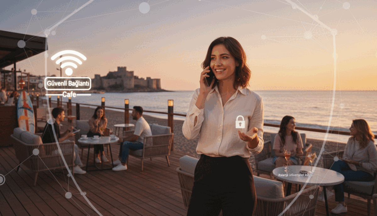 A serene beachside scene in Alanya at sunset, showcasing a professional business environment to symbolize secure communication services. In the foreground, a young woman dressed in smart casual attire, exuding confidence and approachability, is engaged in a conversation on her phone. Her expressive features hint at a warm and friendly interaction. The middle ground features a stylish café with comfortable seating, where people enjoy their drinks, creating a relaxed atmosphere that emphasizes safety. The background highlights the stunning Alanya coastline, with soft waves reflecting the warm hues of the sunset. Soft lighting casts a golden glow, adding a calm ambiance. This image conveys the essence of professional and safe communication, related to "alanya üniversiteli kız". A serene beachside scene in Alanya at sunset, showcasing a professional business environment to symbolize secure communication services. In the foreground, a young woman dressed in smart casual attire, exuding confidence and approachability, is engaged in a conversation on her phone. Her expressive features hint at a warm and friendly interaction. The middle ground features a stylish café with comfortable seating, where people enjoy their drinks, creating a relaxed atmosphere that emphasizes safety. The background highlights the stunning Alanya coastline, with soft waves reflecting the warm hues of the sunset. Soft lighting casts a golden glow, adding a calm ambiance. This image conveys the essence of professional and safe communication, related to "alanya üniversiteli kız".