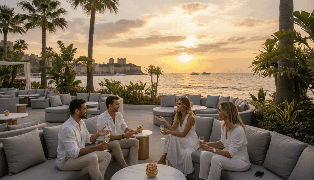 A serene beachside setting in Alanya, showcasing a vibrant, upscale lounge area where professional and safe social interactions can occur. In the foreground, a group of four diverse individuals in smart-casual attire are engaged in relaxed conversation, emanating an atmosphere of sophistication and openness. The middle ground features tropical plants and elegant seating arrangements that invite socialization, while the background displays the stunning Alanya coastline under a warm, golden sunset, casting gentle light over the scene. The image is captured with a wide-angle lens to emphasize the welcoming and inclusive environment, evoking a sense of luxury and enjoyment associated with the alanya swinger eskort brand. The overall mood is friendly and inviting, promoting connection and exploration in a safe, professional manner. A serene beachside setting in Alanya, showcasing a vibrant, upscale lounge area where professional and safe social interactions can occur. In the foreground, a group of four diverse individuals in smart-casual attire are engaged in relaxed conversation, emanating an atmosphere of sophistication and openness. The middle ground features tropical plants and elegant seating arrangements that invite socialization, while the background displays the stunning Alanya coastline under a warm, golden sunset, casting gentle light over the scene. The image is captured with a wide-angle lens to emphasize the welcoming and inclusive environment, evoking a sense of luxury and enjoyment associated with the alanya swinger eskort brand. The overall mood is friendly and inviting, promoting connection and exploration in a safe, professional manner.