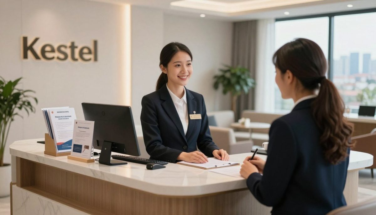 A serene modern office reception area in Kestel, featuring a sleek, stylish desk with a professional receptionist dressed in business attire. The foreground showcases the receptionist engaging with a client, smiling warmly while providing information on escort reservation services. In the middle ground, a well-designed brochure stand is filled with brochures offering various escort services, emphasizing professionalism and discretion. The background displays elegant decor, soft lighting creating a welcoming atmosphere, and a large window revealing a picturesque view of Kestel's skyline. Use soft, diffused lighting to enhance the friendly mood, captured from a slightly elevated angle to encompass both the interactions and the professional setting, evoking trust and sophistication in the escort service industry. A serene modern office reception area in Kestel, featuring a sleek, stylish desk with a professional receptionist dressed in business attire. The foreground showcases the receptionist engaging with a client, smiling warmly while providing information on escort reservation services. In the middle ground, a well-designed brochure stand is filled with brochures offering various escort services, emphasizing professionalism and discretion. The background displays elegant decor, soft lighting creating a welcoming atmosphere, and a large window revealing a picturesque view of Kestel's skyline. Use soft, diffused lighting to enhance the friendly mood, captured from a slightly elevated angle to encompass both the interactions and the professional setting, evoking trust and sophistication in the escort service industry.