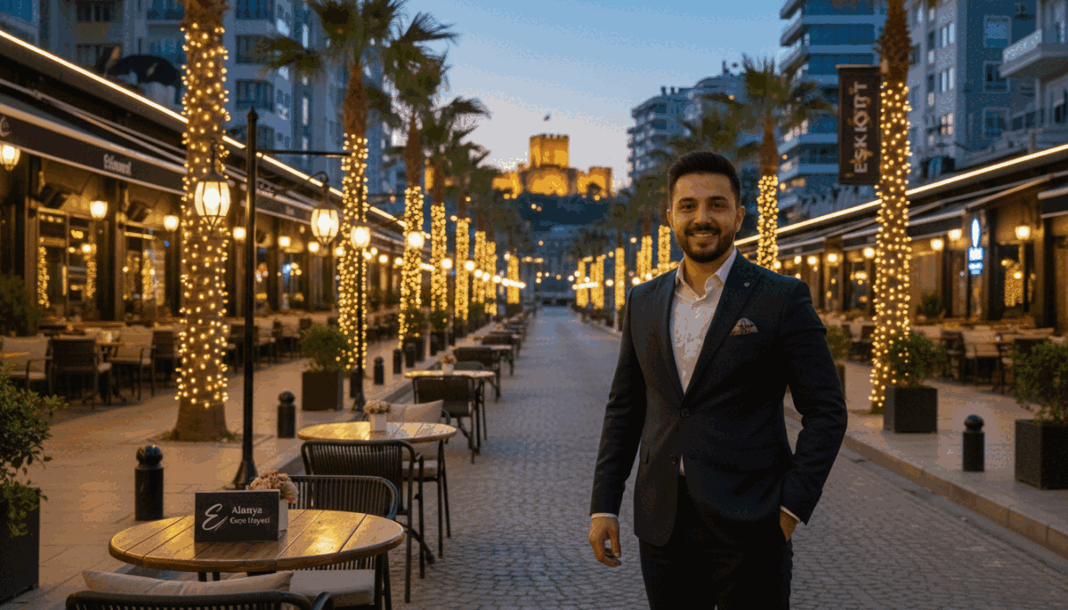 A serene, professional setting in Alanya at night, featuring a beautifully lit street lined with elegant palm trees and stylish cafes. In the foreground, a confident individual dressed in professional business attire stands with a welcoming smile, embodying trust and reliability. The middle layer showcases tasteful decorations and soft ambient lighting, reflecting the vibrant nightlife of Alanya while maintaining a sense of privacy and sophistication. In the background, the iconic Alanya skyline sparkles with soft lights against a twilight sky, creating an inviting atmosphere. The focus on professionalism and security is emphasized through the overall mood of warmth and approachability, perfect for a personalized service. Conclude with a subtle mention of "alanya gece hayatı eskortları" through visual elements like tasteful marketing materials discreetly placed in the scene. A serene, professional setting in Alanya at night, featuring a beautifully lit street lined with elegant palm trees and stylish cafes. In the foreground, a confident individual dressed in professional business attire stands with a welcoming smile, embodying trust and reliability. The middle layer showcases tasteful decorations and soft ambient lighting, reflecting the vibrant nightlife of Alanya while maintaining a sense of privacy and sophistication. In the background, the iconic Alanya skyline sparkles with soft lights against a twilight sky, creating an inviting atmosphere. The focus on professionalism and security is emphasized through the overall mood of warmth and approachability, perfect for a personalized service. Conclude with a subtle mention of "alanya gece hayatı eskortları" through visual elements like tasteful marketing materials discreetly placed in the scene.