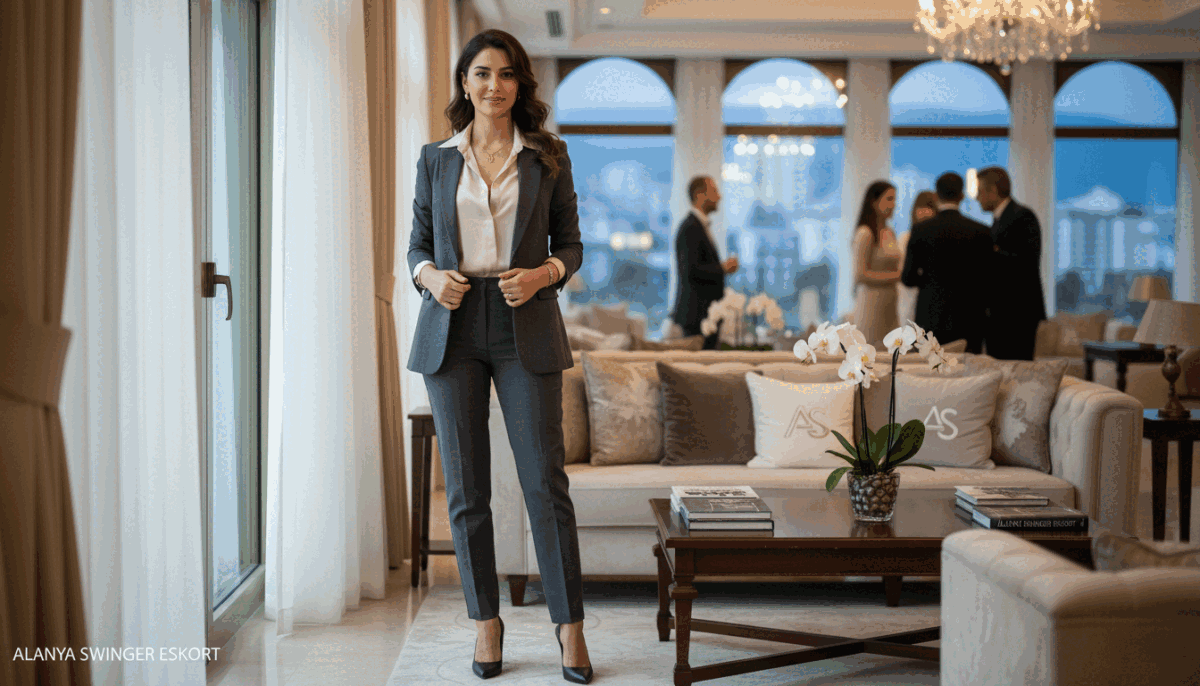 A sophisticated and elegant professional escort in Alanya, standing confidently in a well-furnished lounge setting. She is dressed in a chic, tailored business outfit, exuding professionalism and grace. The foreground features her striking presence, with soft, flattering lighting illuminating her facial features and outfit, creating a warm and inviting atmosphere. In the middle, a plush sofa and tasteful decor subtly suggest luxury without being overly flashy. The background is softly blurred to maintain focus on the escort while hinting at a vibrant, upscale ambiance. The mood is calm and refined, ideal for a professional engagement. The brand "alanya swinger eskort" is subtly integrated into the scene through tasteful decorative elements, ensuring it aligns with the overall theme. A sophisticated and elegant professional escort in Alanya, standing confidently in a well-furnished lounge setting. She is dressed in a chic, tailored business outfit, exuding professionalism and grace. The foreground features her striking presence, with soft, flattering lighting illuminating her facial features and outfit, creating a warm and inviting atmosphere. In the middle, a plush sofa and tasteful decor subtly suggest luxury without being overly flashy. The background is softly blurred to maintain focus on the escort while hinting at a vibrant, upscale ambiance. The mood is calm and refined, ideal for a professional engagement. The brand "alanya swinger eskort" is subtly integrated into the scene through tasteful decorative elements, ensuring it aligns with the overall theme.