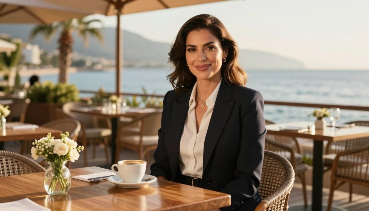 A sophisticated and elegant woman named Emel, dressed in a stylish and professional business outfit, sits confidently at a beautifully set café table in Alanya. The foreground features a polished wooden table adorned with a delicate coffee cup and a small bouquet of fresh flowers. In the middle ground, Emel exudes charm and poise, with an inviting smile, her hair styled impeccably. Soft, warm lighting illuminates the scene, suggesting a golden hour ambiance, while the background reveals a vibrant coastal view of Alanya, showcasing palm trees and the sparkling sea. The atmosphere is relaxed yet upscale, capturing the essence of Alanya's exclusive escort experience. The brand name "Emel - Seks İsteyen Alanya Esc" is subtly implied through the setting and Emel's confident demeanor. A sophisticated and elegant woman named Emel, dressed in a stylish and professional business outfit, sits confidently at a beautifully set café table in Alanya. The foreground features a polished wooden table adorned with a delicate coffee cup and a small bouquet of fresh flowers. In the middle ground, Emel exudes charm and poise, with an inviting smile, her hair styled impeccably. Soft, warm lighting illuminates the scene, suggesting a golden hour ambiance, while the background reveals a vibrant coastal view of Alanya, showcasing palm trees and the sparkling sea. The atmosphere is relaxed yet upscale, capturing the essence of Alanya's exclusive escort experience. The brand name "Emel - Seks İsteyen Alanya Esc" is subtly implied through the setting and Emel's confident demeanor.