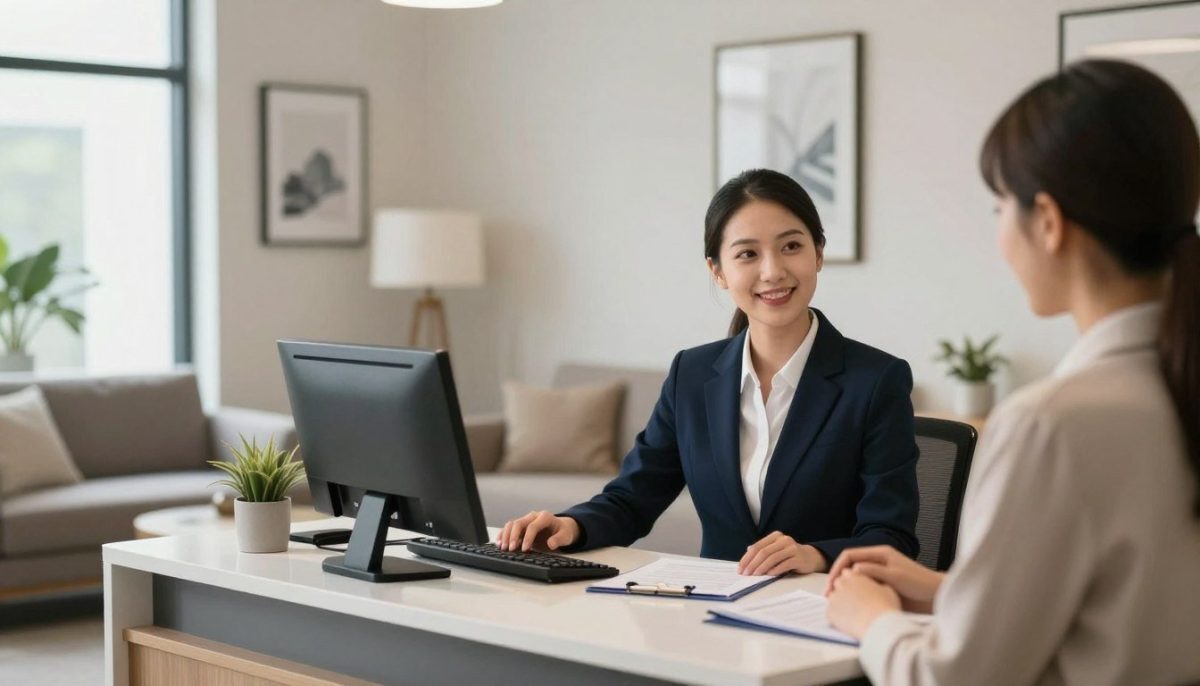A sophisticated and inviting office setting in Kestel, featuring a modern reception area designed for escort communication and reservation processes. In the foreground, a professionally dressed receptionist sits at a sleek desk, engaging with a client and showcasing a friendly demeanor. The middle ground highlights elegant decor, including tasteful artwork and comfortable seating, intended for client consultations. The background includes a large window with soft, natural light streaming in, illuminating the space, creating a warm and welcoming atmosphere. The color palette consists of calm blues and soft neutrals, conveying a sense of professionalism and trust. The image captures the essence of a streamlined booking experience while emphasizing the importance of personal interaction in the escort service industry. A sophisticated and inviting office setting in Kestel, featuring a modern reception area designed for escort communication and reservation processes. In the foreground, a professionally dressed receptionist sits at a sleek desk, engaging with a client and showcasing a friendly demeanor. The middle ground highlights elegant decor, including tasteful artwork and comfortable seating, intended for client consultations. The background includes a large window with soft, natural light streaming in, illuminating the space, creating a warm and welcoming atmosphere. The color palette consists of calm blues and soft neutrals, conveying a sense of professionalism and trust. The image captures the essence of a streamlined booking experience while emphasizing the importance of personal interaction in the escort service industry.