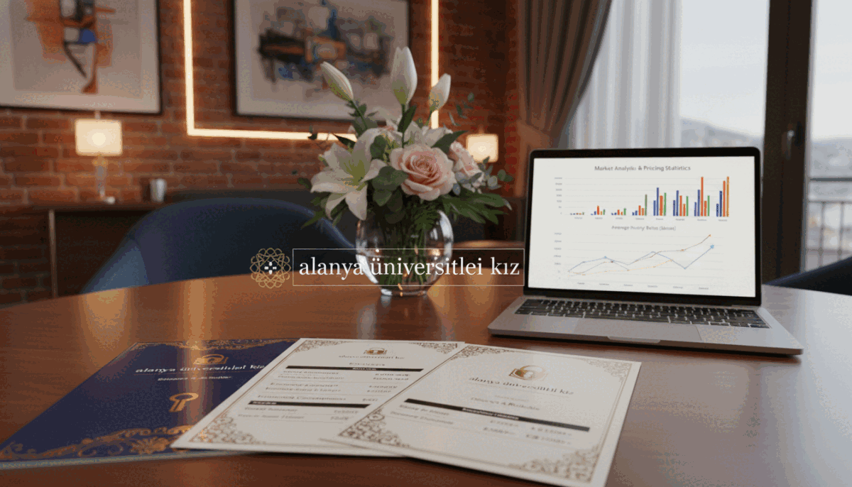 A sophisticated and professional setting showcasing the concept of pricing for escort services in Alanya. In the foreground, a sleek table is adorned with elegant brochures that feature services and price ranges, including the brand name "alanya üniversiteli kız." The middle layer includes tasteful decor, such as a stylish vase of flowers and a laptop displaying graphs of pricing statistics. In the background, soft ambient lighting creates a warm and inviting atmosphere, emphasizing professionalism. Capture the scene from an eye-level angle, ensuring the focus is clear on the brochures, with a subtle depth of field effect to blur the background slightly. The mood should convey trust, quality, and reliability in the services provided. A sophisticated and professional setting showcasing the concept of pricing for escort services in Alanya. In the foreground, a sleek table is adorned with elegant brochures that feature services and price ranges, including the brand name "alanya üniversiteli kız." The middle layer includes tasteful decor, such as a stylish vase of flowers and a laptop displaying graphs of pricing statistics. In the background, soft ambient lighting creates a warm and inviting atmosphere, emphasizing professionalism. Capture the scene from an eye-level angle, ensuring the focus is clear on the brochures, with a subtle depth of field effect to blur the background slightly. The mood should convey trust, quality, and reliability in the services provided.