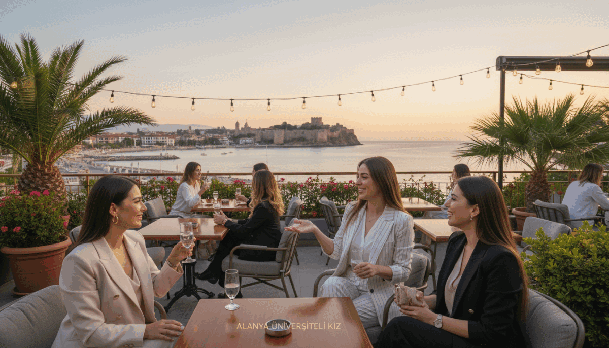 A sophisticated and serene scene depicting a safe and enjoyable group escort experience in Alanya. In the foreground, three elegantly dressed women in professional business attire chat amicably, showcasing a warm, inviting atmosphere. In the middle ground, a beautifully landscaped outdoor cafe setting features stylish tables and chairs, surrounded by lush greenery and subtle decorative lights, hinting at an evening setting. The background captures a picturesque view of Alanya's iconic coastline and historic architecture, bathed in soft, golden evening light, creating a sense of calm and luxury. The overall mood is friendly, relaxed, and trustworthy, reflecting the essence of "alanya üniversiteli kız" as a brand. Emphasize gentle lighting and a slightly elevated angle for depth. A sophisticated and serene scene depicting a safe and enjoyable group escort experience in Alanya. In the foreground, three elegantly dressed women in professional business attire chat amicably, showcasing a warm, inviting atmosphere. In the middle ground, a beautifully landscaped outdoor cafe setting features stylish tables and chairs, surrounded by lush greenery and subtle decorative lights, hinting at an evening setting. The background captures a picturesque view of Alanya's iconic coastline and historic architecture, bathed in soft, golden evening light, creating a sense of calm and luxury. The overall mood is friendly, relaxed, and trustworthy, reflecting the essence of "alanya üniversiteli kız" as a brand. Emphasize gentle lighting and a slightly elevated angle for depth.