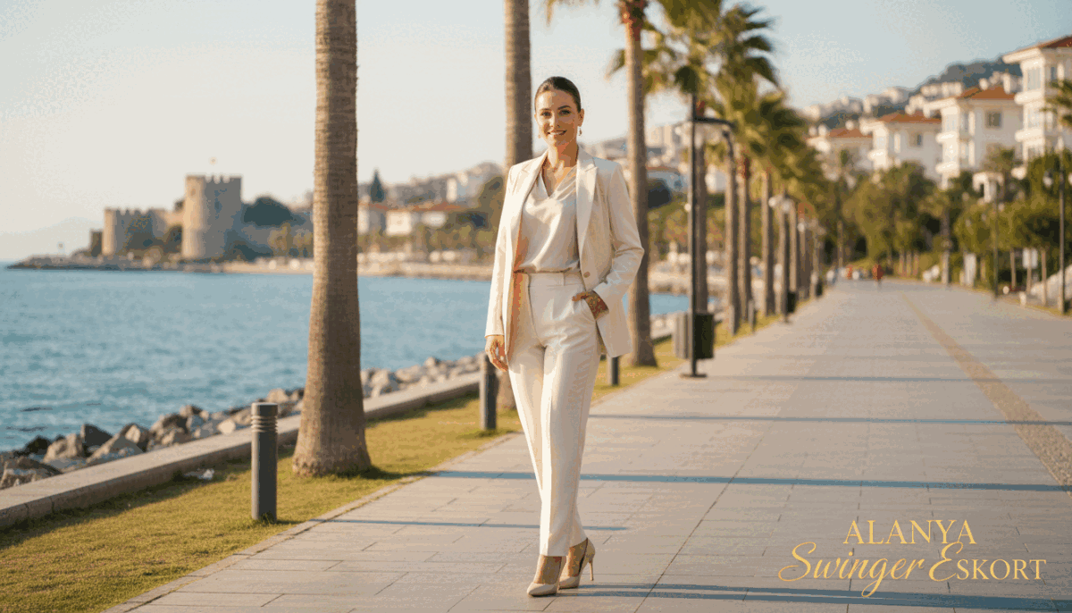 A sophisticated and trustworthy female escort in a picturesque coastal setting, embodying professionalism and reliability. She is dressed in elegant business attire—perhaps a tailored blazer and trousers, with a polished look that radiates confidence and grace. The foreground captures her poised stance with a warm smile, suggesting approachability. In the middle ground, a vibrant Alanya backdrop showcases palm trees and the turquoise Mediterranean Sea, bathed in soft, golden afternoon sunlight. The background features elegant coastal villas, enhancing the luxurious atmosphere. The image is framed with a slight depth of field, emphasizing the subject while softly blurring the surroundings. The mood is refined and inviting, reflecting the reliability criteria in the world of escorts, and subtly branded with "alanya swinger eskort" in a tasteful manner, ensuring professionalism and confidence. A sophisticated and trustworthy female escort in a picturesque coastal setting, embodying professionalism and reliability. She is dressed in elegant business attire—perhaps a tailored blazer and trousers, with a polished look that radiates confidence and grace. The foreground captures her poised stance with a warm smile, suggesting approachability. In the middle ground, a vibrant Alanya backdrop showcases palm trees and the turquoise Mediterranean Sea, bathed in soft, golden afternoon sunlight. The background features elegant coastal villas, enhancing the luxurious atmosphere. The image is framed with a slight depth of field, emphasizing the subject while softly blurring the surroundings. The mood is refined and inviting, reflecting the reliability criteria in the world of escorts, and subtly branded with "alanya swinger eskort" in a tasteful manner, ensuring professionalism and confidence.