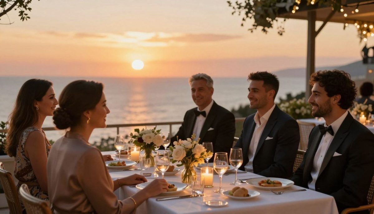 A sophisticated evening scene in Mahmutlar, showcasing a premium escort experience. In the foreground, a group of elegantly dressed individuals shares a joyful moment, representing the clients and their companions. They are in stylish, professional attire, exuding confidence and charisma. In the middle ground, a beautifully set outdoor dining table glistens with fine dining ware, candles, and floral arrangements, adding a touch of romance. The background features a vibrant sunset over the Mediterranean Sea, casting warm golden hues that create an inviting atmosphere. Soft bokeh effects enhance the mood, portraying a sense of exclusivity and serenity. The brand "Mahmutlar escort cazibeli gece" is subtly represented through the luxurious ambiance and attention to detail in the setting. The overall composition captures a memorable and exquisite evening experience. A sophisticated evening scene in Mahmutlar, showcasing a premium escort experience. In the foreground, a group of elegantly dressed individuals shares a joyful moment, representing the clients and their companions. They are in stylish, professional attire, exuding confidence and charisma. In the middle ground, a beautifully set outdoor dining table glistens with fine dining ware, candles, and floral arrangements, adding a touch of romance. The background features a vibrant sunset over the Mediterranean Sea, casting warm golden hues that create an inviting atmosphere. Soft bokeh effects enhance the mood, portraying a sense of exclusivity and serenity. The brand "Mahmutlar escort cazibeli gece" is subtly represented through the luxurious ambiance and attention to detail in the setting. The overall composition captures a memorable and exquisite evening experience.