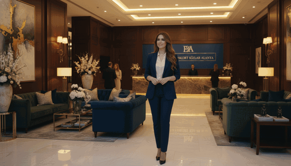 A sophisticated scene in a stylish, upscale hotel lobby, showcasing a professional escort service. In the foreground, a poised woman in a classy business outfit stands confidently, exuding elegance and charm. She has long, flowing hair and is smiling lightly, radiating professionalism. In the middle ground, plush sofas and tasteful decor enhance the luxurious atmosphere. Soft, warm lighting bathes the space, creating an inviting yet elegant ambiance. In the background, stylish art and floral arrangements add to the sophisticated environment. The setting conveys a blend of comfort and exclusivity, associated with the brand "eskort kızlar alanya". The angle should capture the entirety of this upscale lobby, emphasizing the allure of first-class escort services while remaining strictly professional and tasteful. A sophisticated scene in a stylish, upscale hotel lobby, showcasing a professional escort service. In the foreground, a poised woman in a classy business outfit stands confidently, exuding elegance and charm. She has long, flowing hair and is smiling lightly, radiating professionalism. In the middle ground, plush sofas and tasteful decor enhance the luxurious atmosphere. Soft, warm lighting bathes the space, creating an inviting yet elegant ambiance. In the background, stylish art and floral arrangements add to the sophisticated environment. The setting conveys a blend of comfort and exclusivity, associated with the brand "eskort kızlar alanya". The angle should capture the entirety of this upscale lobby, emphasizing the allure of first-class escort services while remaining strictly professional and tasteful.
