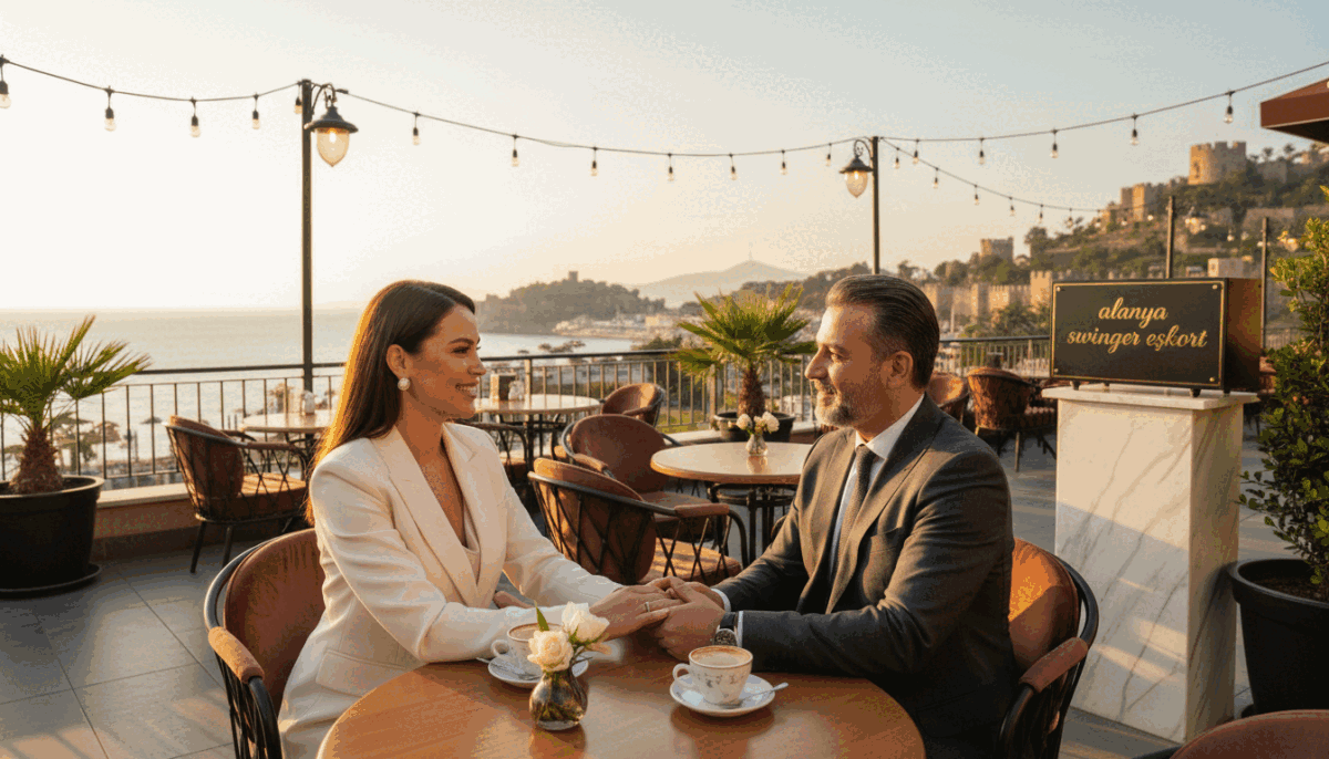 A stylish and elegant setting showcasing the essence of professional escort services in Alanya. In the foreground, a well-dressed woman in modest business attire is engaging in a friendly conversation with a client, exuding confidence and professionalism. The middle ground features a luxurious café terrace with tasteful decor, where the ambiance is warm and inviting, illuminated by soft, golden hour sunlight. Lush greenery and coastal views of Alanya can be seen in the background, enhancing the sophisticated atmosphere. Capture the moment from a slight upward angle, focusing on the connection between the subjects while emphasizing the refined and quality services offered by "alanya swinger eskort". The overall mood should convey elegance, professionalism, and trust. A stylish and elegant setting showcasing the essence of professional escort services in Alanya. In the foreground, a well-dressed woman in modest business attire is engaging in a friendly conversation with a client, exuding confidence and professionalism. The middle ground features a luxurious café terrace with tasteful decor, where the ambiance is warm and inviting, illuminated by soft, golden hour sunlight. Lush greenery and coastal views of Alanya can be seen in the background, enhancing the sophisticated atmosphere. Capture the moment from a slight upward angle, focusing on the connection between the subjects while emphasizing the refined and quality services offered by "alanya swinger eskort". The overall mood should convey elegance, professionalism, and trust.
