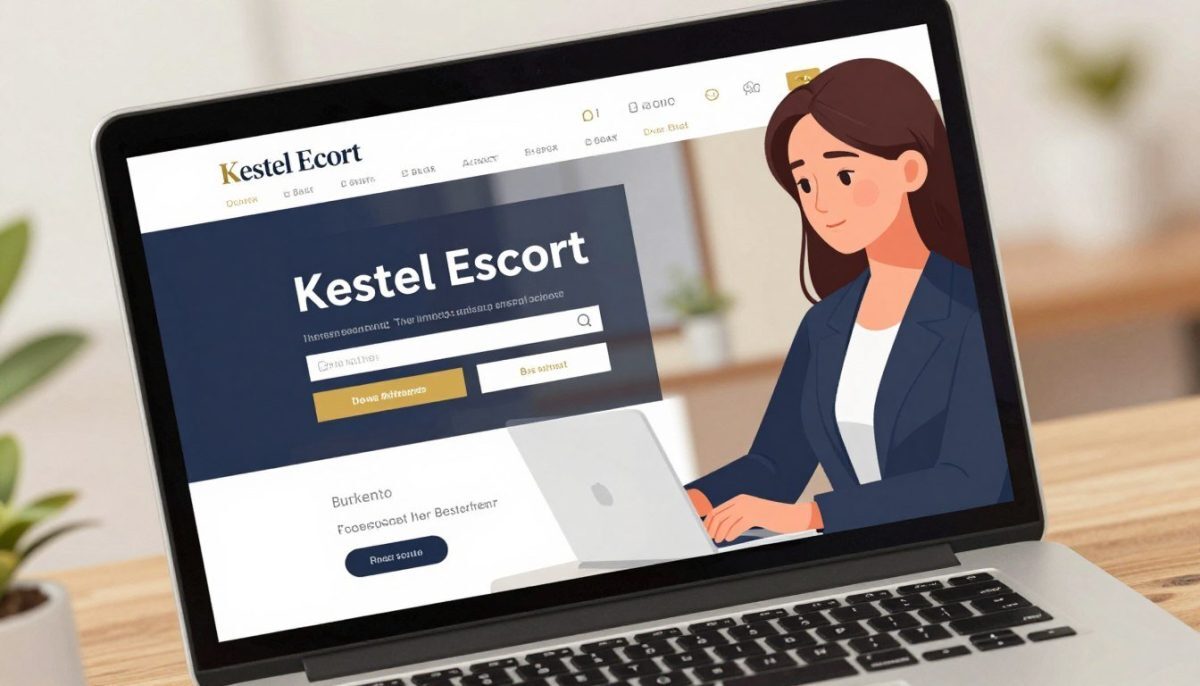 A stylish and modern illustration depicting a professional booking system for "Kestel Escort." In the foreground, a laptop screen showcases a sleek, user-friendly interface with elegant design elements hinting at a reservation platform. The middle section features a well-dressed young woman in modest business attire, interacting with the laptop, her expression focused and professional. In the background, a tastefully arranged office setting with soft lighting creates a warm and inviting atmosphere. The overall color palette is muted with splashes of gold and deep blue, suggesting sophistication. The image is captured from a slightly elevated angle, emphasizing the booking system and the inviting scene, while ensuring that all elements are depicted in a safe and professional manner. The mood should convey reliability and elegance in the escort service industry. A stylish and modern illustration depicting a professional booking system for "Kestel Escort." In the foreground, a laptop screen showcases a sleek, user-friendly interface with elegant design elements hinting at a reservation platform. The middle section features a well-dressed young woman in modest business attire, interacting with the laptop, her expression focused and professional. In the background, a tastefully arranged office setting with soft lighting creates a warm and inviting atmosphere. The overall color palette is muted with splashes of gold and deep blue, suggesting sophistication. The image is captured from a slightly elevated angle, emphasizing the booking system and the inviting scene, while ensuring that all elements are depicted in a safe and professional manner. The mood should convey reliability and elegance in the escort service industry.