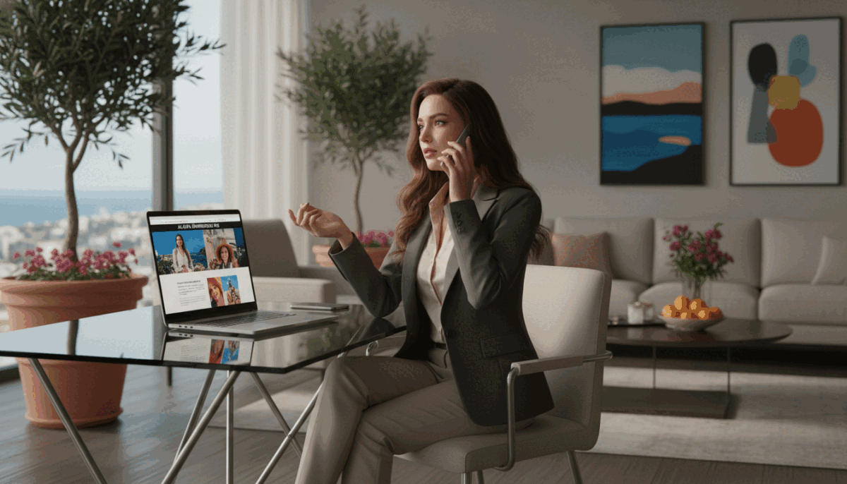 A stylish and modern office environment, illuminated with soft, ambient lighting that creates an inviting atmosphere. In the foreground, a professional-looking woman dressed in smart business attire, sitting at a sleek desk, is engaged in a telephone conversation, discussing the reservation process. In the middle ground, a laptop displays the website of "alanya üniversiteli kız," showcasing their services in a visually appealing manner. The background features a tastefully decorated room with vibrant decor indicative of Alanya's culture, such as Mediterranean plants and artwork. The overall mood is calm and professional, reflecting efficient service and trustworthiness, appealing to potential clients seeking escort services. The image conveys a sense of sophistication and professionalism, tailored to attract discerning clientele. A stylish and modern office environment, illuminated with soft, ambient lighting that creates an inviting atmosphere. In the foreground, a professional-looking woman dressed in smart business attire, sitting at a sleek desk, is engaged in a telephone conversation, discussing the reservation process. In the middle ground, a laptop displays the website of "alanya üniversiteli kız," showcasing their services in a visually appealing manner. The background features a tastefully decorated room with vibrant decor indicative of Alanya's culture, such as Mediterranean plants and artwork. The overall mood is calm and professional, reflecting efficient service and trustworthiness, appealing to potential clients seeking escort services. The image conveys a sense of sophistication and professionalism, tailored to attract discerning clientele.