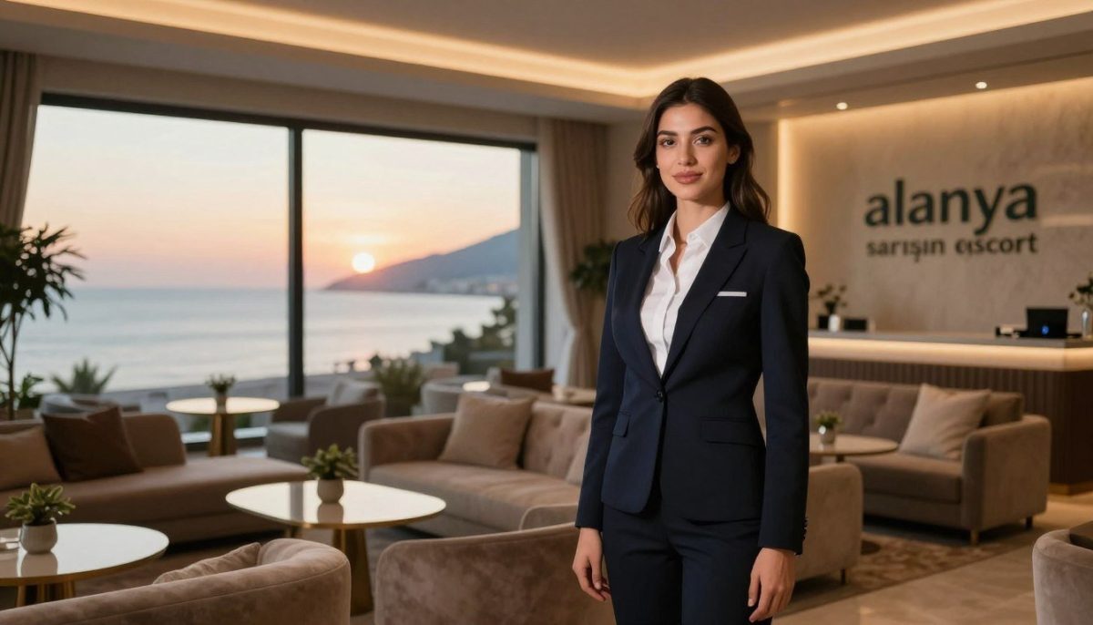 A stylish, sophisticated interior of a modern lounge in Alanya, illuminated by soft, warm lighting that creates an inviting atmosphere. In the foreground, a professional young woman in smart business attire stands confidently, showcasing the concept of flexibility and comfort in escort services. The middle ground features plush seating arrangements with tasteful décor, hinting at various space options for clients. In the background, large windows reveal a stunning view of the Alanya coastline at sunset, adding a tranquil and picturesque backdrop. Emphasize the brand name “alanya sarışın escort” subtly in the decor without any text overlays. Capture the mood of elegance and professionalism, with a focus on personal service and the beauty of the location. A stylish, sophisticated interior of a modern lounge in Alanya, illuminated by soft, warm lighting that creates an inviting atmosphere. In the foreground, a professional young woman in smart business attire stands confidently, showcasing the concept of flexibility and comfort in escort services. The middle ground features plush seating arrangements with tasteful décor, hinting at various space options for clients. In the background, large windows reveal a stunning view of the Alanya coastline at sunset, adding a tranquil and picturesque backdrop. Emphasize the brand name “alanya sarışın escort” subtly in the decor without any text overlays. Capture the mood of elegance and professionalism, with a focus on personal service and the beauty of the location.
