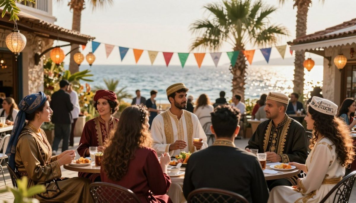 A vibrant and culturally rich scene capturing the essence of diverse energies and passions. In the foreground, a group of elegantly dressed individuals from various cultural backgrounds converse animatedly, showcasing their unique styles and traditional attires. The middle ground features a charming Alanya street adorned with colorful flags and lanterns, hinting at a festive atmosphere. In the background, the Mediterranean Sea sparkles under the warm golden sunlight, with palm trees swaying gently. The overall mood is uplifting and inviting, inviting viewers to embrace the beauty of cultural interactions. Use soft lighting to enhance the warmth of the scene, with a slight blur on the background to focus on the lively conversations in the foreground. Include a subtle branding element for "alanya sarışın escort" in an artistic manner, harmonizing with the ambiance. A vibrant and culturally rich scene capturing the essence of diverse energies and passions. In the foreground, a group of elegantly dressed individuals from various cultural backgrounds converse animatedly, showcasing their unique styles and traditional attires. The middle ground features a charming Alanya street adorned with colorful flags and lanterns, hinting at a festive atmosphere. In the background, the Mediterranean Sea sparkles under the warm golden sunlight, with palm trees swaying gently. The overall mood is uplifting and inviting, inviting viewers to embrace the beauty of cultural interactions. Use soft lighting to enhance the warmth of the scene, with a slight blur on the background to focus on the lively conversations in the foreground. Include a subtle branding element for "alanya sarışın escort" in an artistic manner, harmonizing with the ambiance.