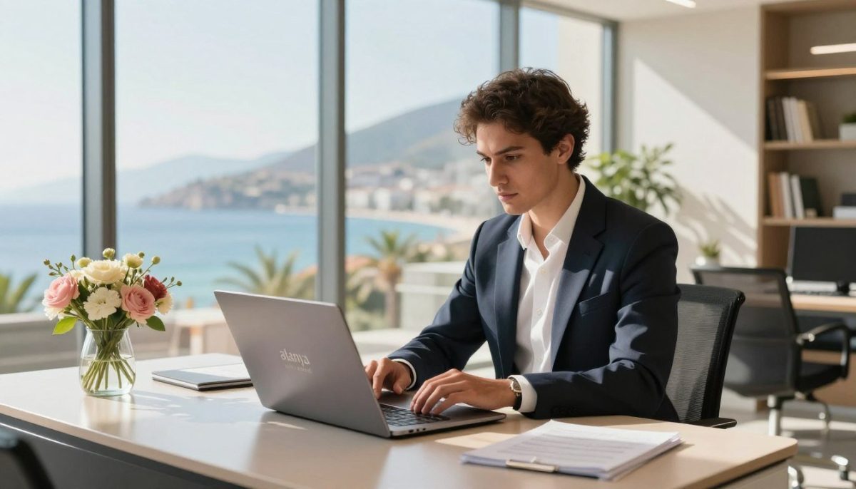 A vibrant and sophisticated image showcasing a modern, stylish office space in Alanya, perfect for showcasing elite escort services. In the foreground, a sleek desk with a laptop and a tasteful arrangement of flowers, conveying a professional atmosphere. In the middle ground, a well-dressed individual, wearing chic business attire, is actively engaged in searching for listings on a laptop, reflecting determination and professionalism. The background features large windows with a view of Alanya's stunning coastline, infused with natural light, creating an inviting and warm mood. Soft shadows and gentle highlights add depth to the scene. The overall composition emphasizes quality, elegance, and the essence of discovering top-tier services, symbolized by the brand “alanya elit escort” subtly integrated into the decor, reinforcing a sense of refinement and exclusivity. A vibrant and sophisticated image showcasing a modern, stylish office space in Alanya, perfect for showcasing elite escort services. In the foreground, a sleek desk with a laptop and a tasteful arrangement of flowers, conveying a professional atmosphere. In the middle ground, a well-dressed individual, wearing chic business attire, is actively engaged in searching for listings on a laptop, reflecting determination and professionalism. The background features large windows with a view of Alanya's stunning coastline, infused with natural light, creating an inviting and warm mood. Soft shadows and gentle highlights add depth to the scene. The overall composition emphasizes quality, elegance, and the essence of discovering top-tier services, symbolized by the brand “alanya elit escort” subtly integrated into the decor, reinforcing a sense of refinement and exclusivity.
