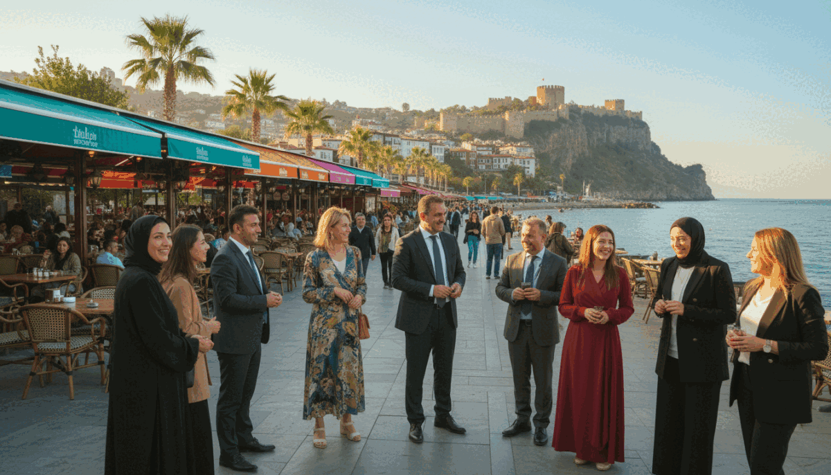 A vibrant scene capturing social and cultural interactions in Alanya. In the foreground, a diverse group of people in professional business attire and modest casual clothing engages in lively conversation, showcasing a mix of joy and camaraderie. In the middle ground, charming outdoor cafés with colorful awnings line a bustling street, where locals and tourists alike enjoy the coastal ambiance. The background features the stunning Alanya coastline, with picturesque cliffs and a bright blue sky, enhancing the welcoming atmosphere. Soft golden sunlight bathes the scene, casting gentle shadows and creating a warm, inviting mood. The image should convey a sense of community and connection, reflecting the essence of "alanya swinger eskort" in a captivating, positive light. A vibrant scene capturing social and cultural interactions in Alanya. In the foreground, a diverse group of people in professional business attire and modest casual clothing engages in lively conversation, showcasing a mix of joy and camaraderie. In the middle ground, charming outdoor cafés with colorful awnings line a bustling street, where locals and tourists alike enjoy the coastal ambiance. The background features the stunning Alanya coastline, with picturesque cliffs and a bright blue sky, enhancing the welcoming atmosphere. Soft golden sunlight bathes the scene, casting gentle shadows and creating a warm, inviting mood. The image should convey a sense of community and connection, reflecting the essence of "alanya swinger eskort" in a captivating, positive light.