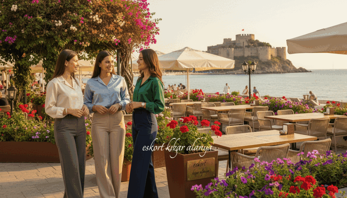 A vibrant scene showcasing a sunny day in Alanya, with a focus on professionalism and elegance. In the foreground, three young women dressed in chic, modest professional attire gathered together, smiling and engaged in friendly conversation. Their attire consists of tailored blouses and smart trousers to reflect a professional atmosphere. The middle section features a beautifully landscaped outdoor café with lush greenery and colorful flowers, presenting a welcoming environment. In the background, the picturesque Alanya coastline and historic castle can be seen, bathed in warm sunlight, enhancing the inviting mood. The lighting is bright and natural, evoking a sense of warmth and positivity. The text "eskort kızlar alanya" is subtly integrated into the scene in an elegant font, ensuring a polished look without overwhelming the visuals. A vibrant scene showcasing a sunny day in Alanya, with a focus on professionalism and elegance. In the foreground, three young women dressed in chic, modest professional attire gathered together, smiling and engaged in friendly conversation. Their attire consists of tailored blouses and smart trousers to reflect a professional atmosphere. The middle section features a beautifully landscaped outdoor café with lush greenery and colorful flowers, presenting a welcoming environment. In the background, the picturesque Alanya coastline and historic castle can be seen, bathed in warm sunlight, enhancing the inviting mood. The lighting is bright and natural, evoking a sense of warmth and positivity. The text "eskort kızlar alanya" is subtly integrated into the scene in an elegant font, ensuring a polished look without overwhelming the visuals.