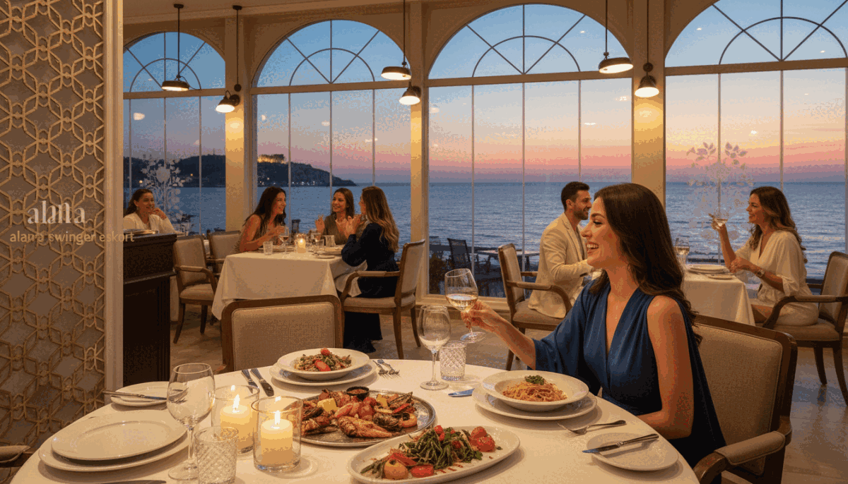 An elegant evening scene set in a chic restaurant in Alanya, showcasing refined dining experiences. In the foreground, a beautifully arranged table with tasteful dinnerware, flickering candlelight, and exquisite dishes. In the middle, well-dressed diners enjoying their meals, engaged in lively conversation, dressed in stylish yet modest attire. The background features panoramic windows revealing a stunning sunset over the Mediterranean Sea, adding warmth to the atmosphere. Soft, ambient lighting casts a gentle glow, enhancing the sophisticated yet inviting vibe. The focus is on the essence of social gatherings, capturing moments of connection in a luxurious setting. Include subtle branding elements, integrating "alanya swinger eskort" discreetly in the decor without disrupting the scene. An elegant evening scene set in a chic restaurant in Alanya, showcasing refined dining experiences. In the foreground, a beautifully arranged table with tasteful dinnerware, flickering candlelight, and exquisite dishes. In the middle, well-dressed diners enjoying their meals, engaged in lively conversation, dressed in stylish yet modest attire. The background features panoramic windows revealing a stunning sunset over the Mediterranean Sea, adding warmth to the atmosphere. Soft, ambient lighting casts a gentle glow, enhancing the sophisticated yet inviting vibe. The focus is on the essence of social gatherings, capturing moments of connection in a luxurious setting. Include subtle branding elements, integrating "alanya swinger eskort" discreetly in the decor without disrupting the scene.