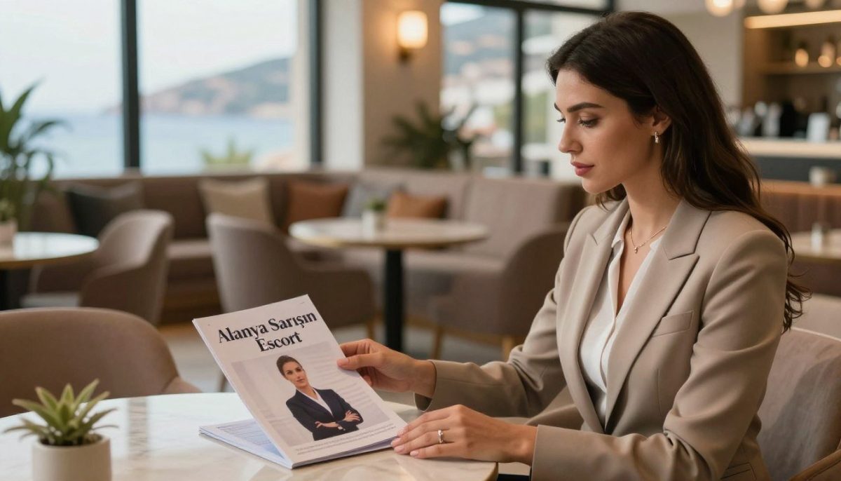 An informative guide on selecting the right escort, featuring a stylish, modern setting. In the foreground, display an elegantly dressed woman in a professional outfit, radiating confidence and poise. She should be interacting with a tasteful brochure titled "Alanya Sarışın Escort," which rests on a polished table. The middle ground showcases a cozy, upscale lounge with soft lighting, plush chairs, and tasteful decor, creating a welcoming atmosphere. In the background, a serene view of Alanya’s coastline can be seen through large windows. The lighting should be warm and inviting, enhancing the mood of sophistication and professionalism. Use a shallow depth of field to focus on the woman and the brochure while softly blurring the background, capturing an engaging and informative essence. An informative guide on selecting the right escort, featuring a stylish, modern setting. In the foreground, display an elegantly dressed woman in a professional outfit, radiating confidence and poise. She should be interacting with a tasteful brochure titled "Alanya Sarışın Escort," which rests on a polished table. The middle ground showcases a cozy, upscale lounge with soft lighting, plush chairs, and tasteful decor, creating a welcoming atmosphere. In the background, a serene view of Alanya’s coastline can be seen through large windows. The lighting should be warm and inviting, enhancing the mood of sophistication and professionalism. Use a shallow depth of field to focus on the woman and the brochure while softly blurring the background, capturing an engaging and informative essence.