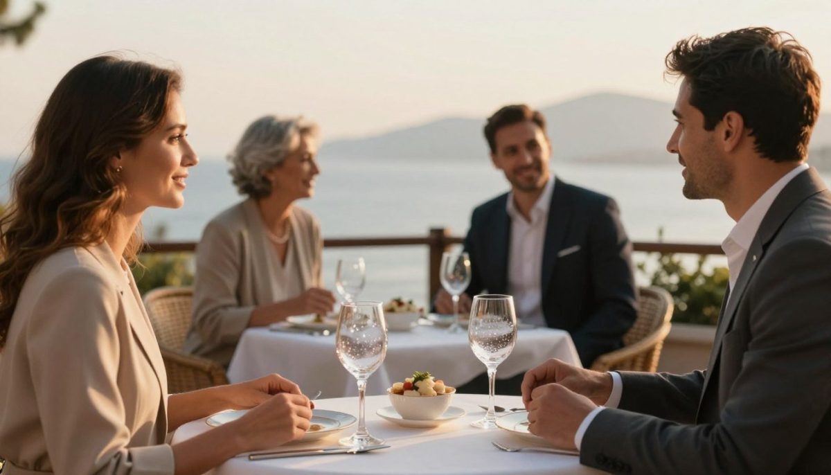 Create an elegant and sophisticated image that embodies the luxury and personalized service of "Alanya escort özel müşteri." In the foreground, depict a stylish dining table set for two, adorned with fine china and glittering glassware, subtly conveying an intimate atmosphere. The middle ground features well-dressed clients in professional attire, engaged in a cheerful conversation, showcasing warmth and enjoyment. In the background, capture a glimpse of the scenic Alanya coastline, bathed in soft, golden hour lighting that enhances the tranquil yet upscale mood. Use a shallow depth of field to focus on the clients while slightly blurring the background. The overall atmosphere should reflect an exclusive, high-end experience, radiating elegance and satisfaction. Create an elegant and sophisticated image that embodies the luxury and personalized service of "Alanya escort özel müşteri." In the foreground, depict a stylish dining table set for two, adorned with fine china and glittering glassware, subtly conveying an intimate atmosphere. The middle ground features well-dressed clients in professional attire, engaged in a cheerful conversation, showcasing warmth and enjoyment. In the background, capture a glimpse of the scenic Alanya coastline, bathed in soft, golden hour lighting that enhances the tranquil yet upscale mood. Use a shallow depth of field to focus on the clients while slightly blurring the background. The overall atmosphere should reflect an exclusive, high-end experience, radiating elegance and satisfaction.