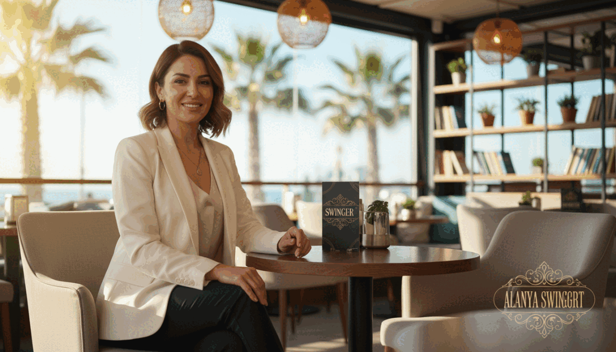 Create an image of a professional and trustworthy female escort in Alanya, reflecting a high-quality service atmosphere. The foreground features a confident, approachable woman dressed in elegant business attire, exuding professionalism and charm. Her expression is friendly yet composed. In the middle ground, a cozy yet upscale cafe environment is displayed, with soft warm lighting emphasizing an inviting atmosphere. The background features a glimpse of palm trees and a sunny sky typical of Alanya, reinforcing a relaxed and casual vibe suitable for socializing. Use a shallow depth of field to focus on the subject while softly blurring the background. The overall mood should be sophisticated yet welcoming, ensuring a safe-for-work depiction that aligns with the service provided by "alanya swinger eskort". Create an image of a professional and trustworthy female escort in Alanya, reflecting a high-quality service atmosphere. The foreground features a confident, approachable woman dressed in elegant business attire, exuding professionalism and charm. Her expression is friendly yet composed. In the middle ground, a cozy yet upscale cafe environment is displayed, with soft warm lighting emphasizing an inviting atmosphere. The background features a glimpse of palm trees and a sunny sky typical of Alanya, reinforcing a relaxed and casual vibe suitable for socializing. Use a shallow depth of field to focus on the subject while softly blurring the background. The overall mood should be sophisticated yet welcoming, ensuring a safe-for-work depiction that aligns with the service provided by "alanya swinger eskort".