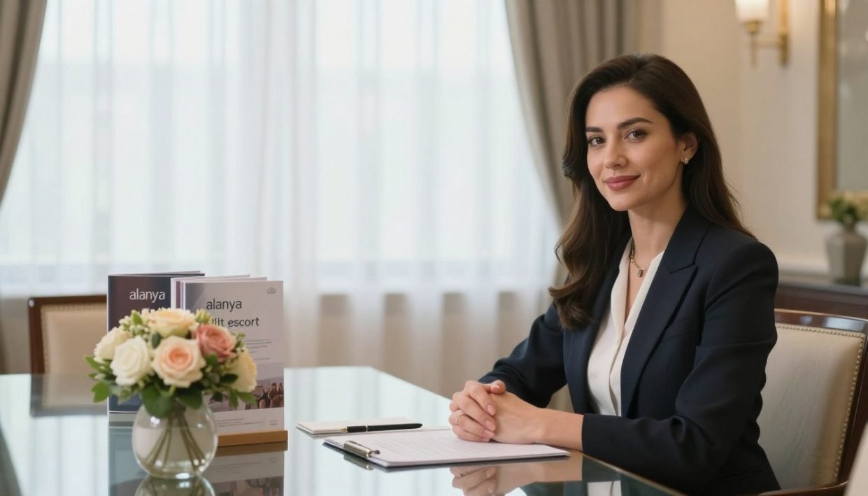 A serene and elegant meeting room interior designed for discretion and professionalism, embodying the essence of "alanya elit escort". In the foreground, a sophisticated, well-dressed woman in smart casual attire sits at a glass table, exuding confidence and grace. Her expression is pleasant and inviting, hinting at a warm personality. In the middle ground, a selection of tasteful brochures and an elegant floral arrangement add a touch of class to the setting. The background reveals large windows with sheer curtains, allowing soft, natural light to stream through, creating an inviting atmosphere. The overall mood is calm and upscale, emphasizing professionalism and comfort in a mature escort context. The image is captured from a slight angle to showcase the depth of the room while maintaining focus on the subject. A serene and elegant meeting room interior designed for discretion and professionalism, embodying the essence of "alanya elit escort". In the foreground, a sophisticated, well-dressed woman in smart casual attire sits at a glass table, exuding confidence and grace. Her expression is pleasant and inviting, hinting at a warm personality. In the middle ground, a selection of tasteful brochures and an elegant floral arrangement add a touch of class to the setting. The background reveals large windows with sheer curtains, allowing soft, natural light to stream through, creating an inviting atmosphere. The overall mood is calm and upscale, emphasizing professionalism and comfort in a mature escort context. The image is captured from a slight angle to showcase the depth of the room while maintaining focus on the subject.
